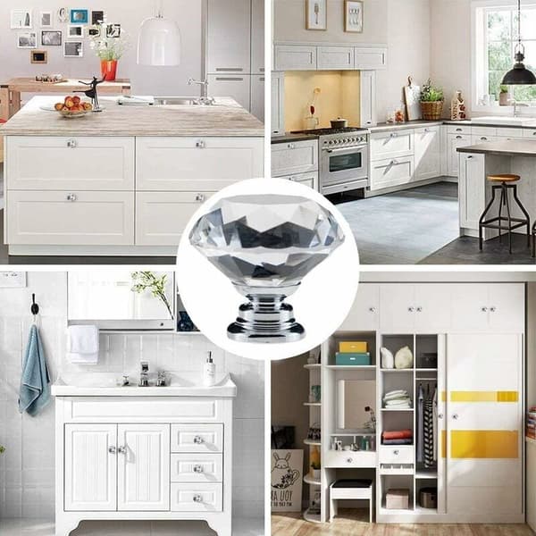 Crystal Handle, 30mm Diamond Crystal Drawer Handle, Kitchen Glass Door Handle, Storage Wardrobes and Dressing Tables for Home Kitchen a