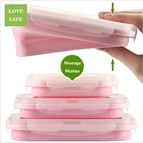 Silicone Lunch Boxes Foldable Collapsible 3-pack Set, Dishwasher Reusable Freezer Safe Household Picnic Party Bento Box Indoor