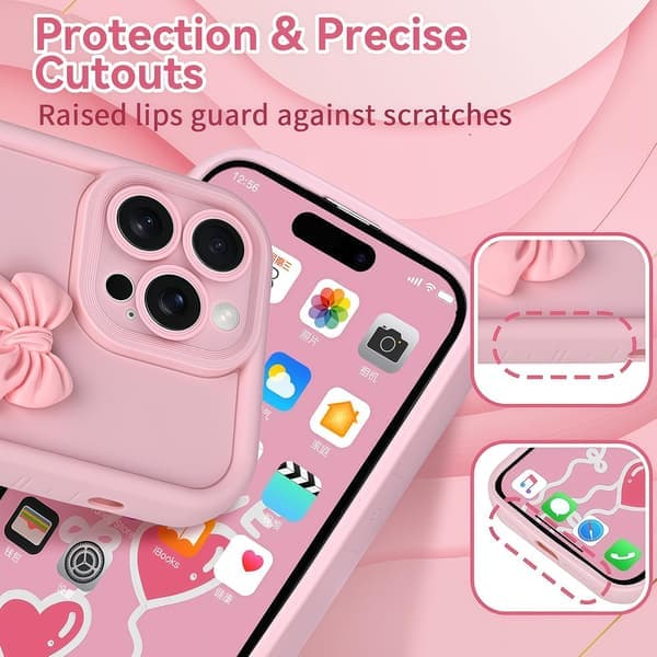 Søde etuier til iPhone 16 Pro Max Pink 3D Sløjfe Design Blødt Stødsikkert Beskyttende Telefoncover til Piger Kvinder