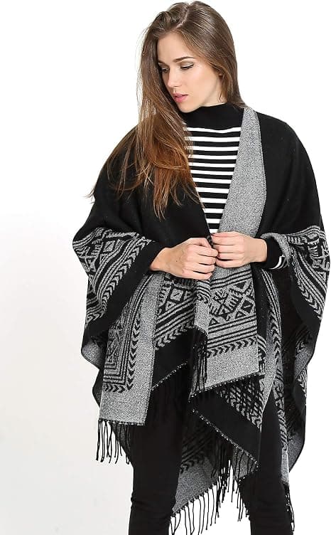 Poncho Sjal Elegant Varm Åben Firkant Efterår Vinter Kvinde