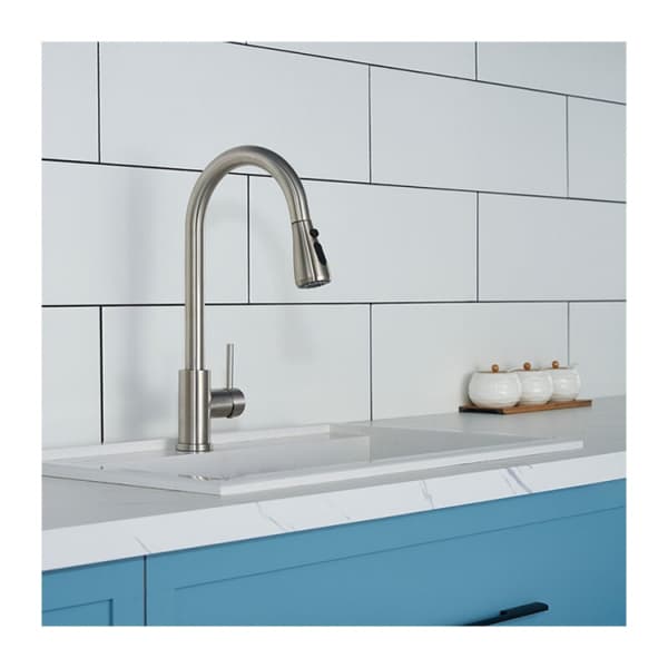 Kitchen Faucet with Pull-Out Spray, Brushed Stainless Steel