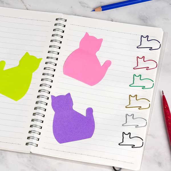 240 ark (8 blokke) katte-sticky notes, kreative katteformede papir-sticky notes med 12 tilfældige søde katte-papirclips