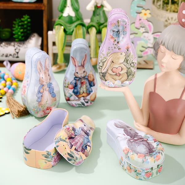 Easter Bunny Tin Container Reusable Decorative Candy Storage Gift Box for Kids and Easter Baskets Model A
