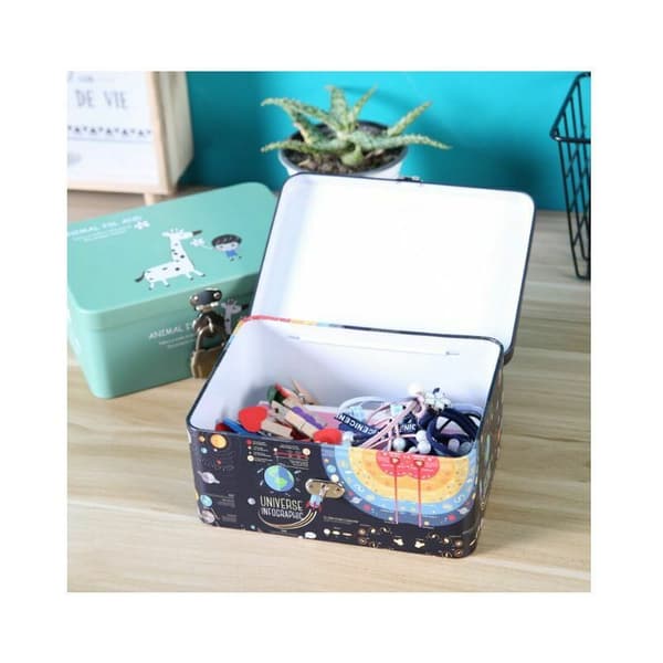 Iron Storage Box, Cute Password Box, Desktop Organizer, Small Cosmetic Box with Lock, Fresh Deer, Storage Box with Lock