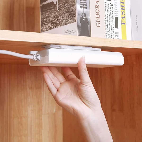Self-adhesive Power Strip Holder Strong Sticky Wall Mounted Organizer for Home Office Workshop White 10 x 4 cm