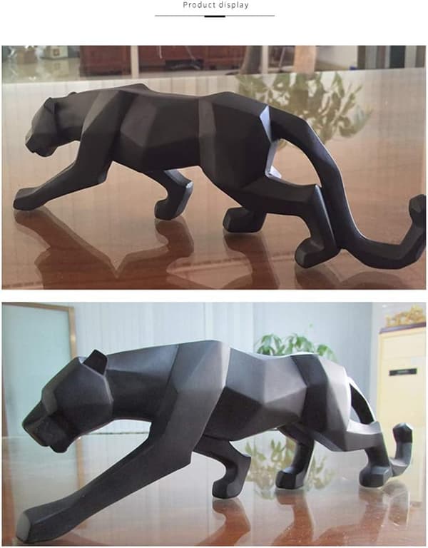 Svart panterskulptur prydnadsföremål geometrisk hartsskulptur Leopa