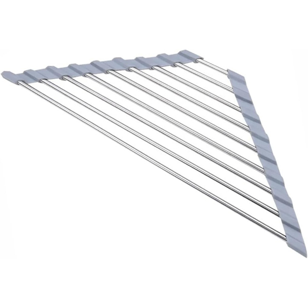 Triangular Roll-Up Dish Drying Rack - Stainless Steel Over Sink Dish Rack - Space Saving Kitchen Organizer for Dishes and Utensils - Grey