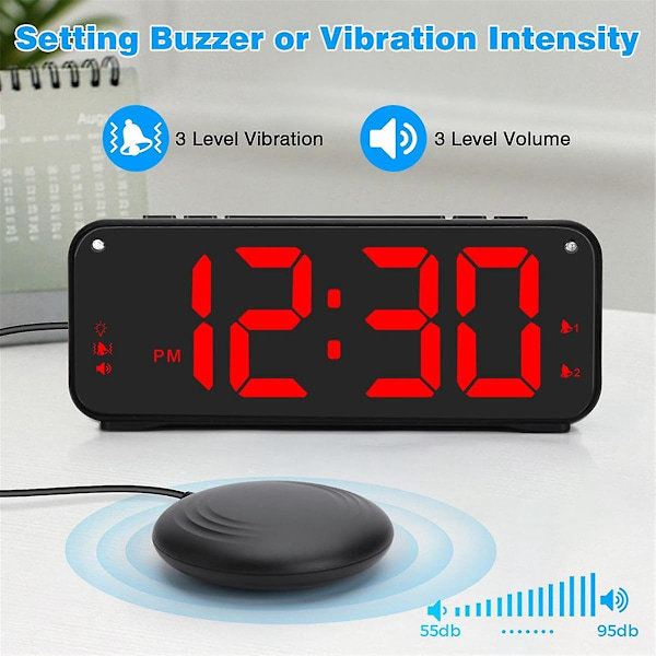 Extra Loud Alarm Clock with Bed Shaker for Deep Sleepers, 6.5\" Display