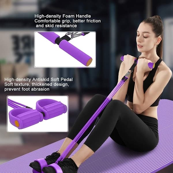 Mavetræner Opgradering 3 Rør Pedal Modstandsbånd Elastisk Sit-up Træktov Lilla