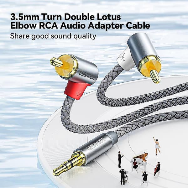 ESSAGER 3m Forgyldt 3.5mm Aux til Vinklet Dobbelt RCA Adapterkabel Y-Splitter