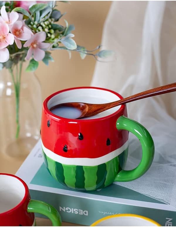 Keramisk krus Vannmelon Kaffe Fruktkopp Havregrynkopp, 8oz, 250ml -
