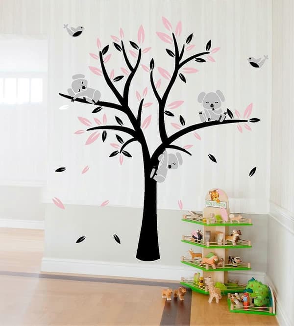 Koala Tree Wall Decals 3 Koalas Branches Decals Self-Adhesive Kids Room Baby Room De