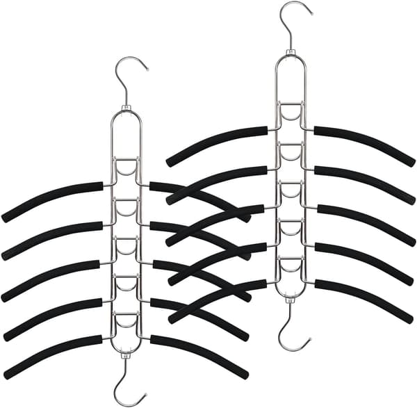 2-pack 5-in-1 Space-Saving Metal Hanger with Multi-Layer EVA Sponge for Jacket, Coat, Sweater, Pants