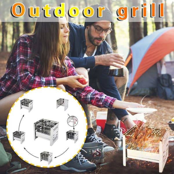 Udendørs grill i rustfrit stål, justerbar løftbar foldbar grill, bærbar grill (buet net)