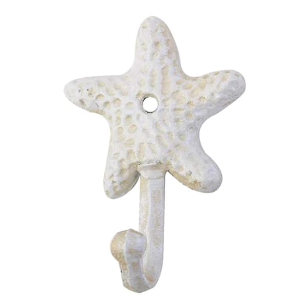 Decorative Iron Wall Hooks for Jackets, Hats, and Towels, Beach and Ocean Theme, Elegant Metal Hooks [DB] White white
