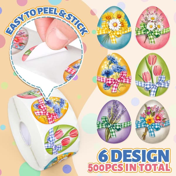 500 påskeeggklistremerker/rull for småbedrifter, gaveinnpakning, kort