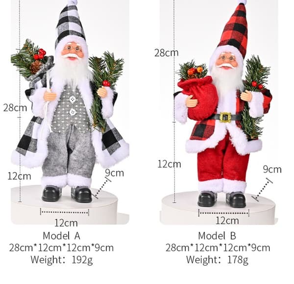2-delt sett julepynt, juleharpikspynt av nisser, julerutet duk, nissepynt av harpiks