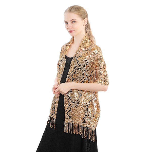 Sjal Komfort Lång Elegant Lätt Polyester Paljett Glitter E