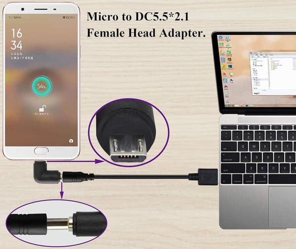 (2-pakning-Micro) 90 Grader DC 5.5x2.1mm til Micro USB 5V DC Ladekontakt for Mobiltelefon, Nettbrett