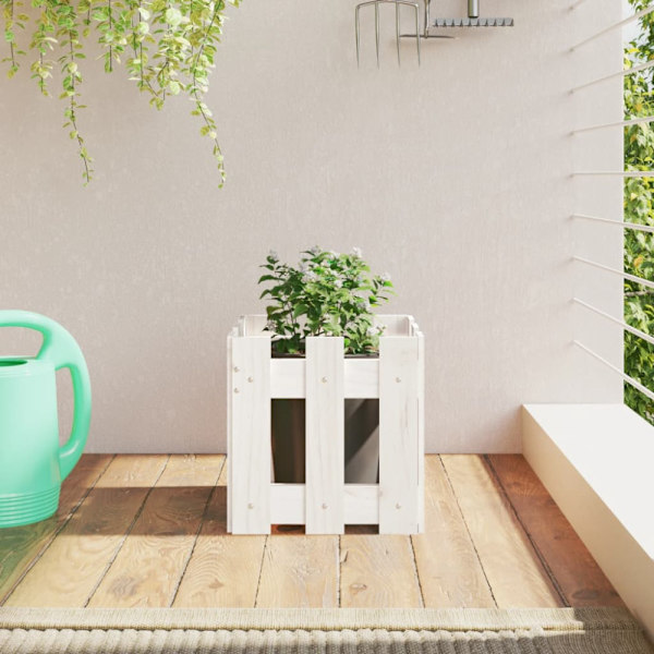 Raised bed with fence design white 30x30x30 cm solid pine