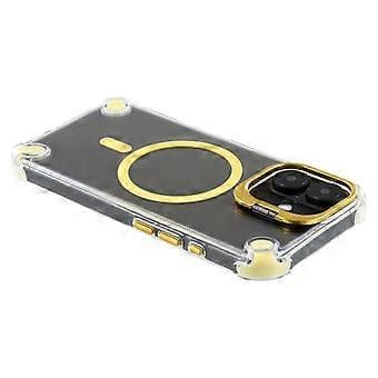 Compatible with iPhone 16 Magnetic Transparent Case Shockproof Hybrid Phone Cover with Camera Lens Frame Kickstand (Gold)