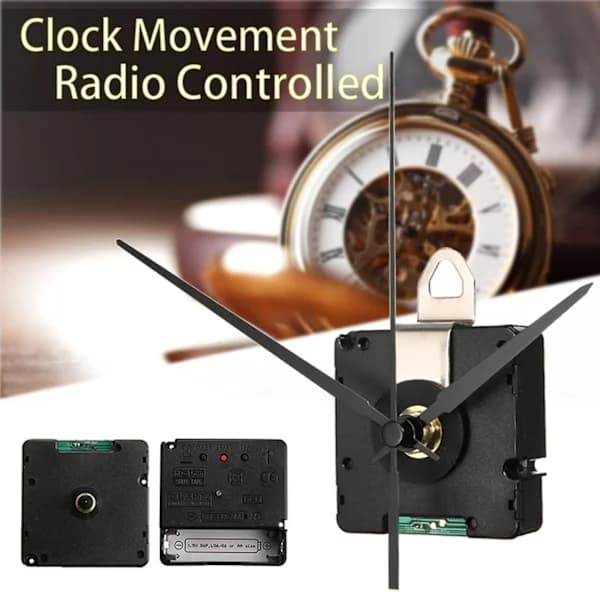 Radiostyrd tyst DIY-klockrörelsesats DCF-signalmodulklocka med 3 olika visare reparation svart