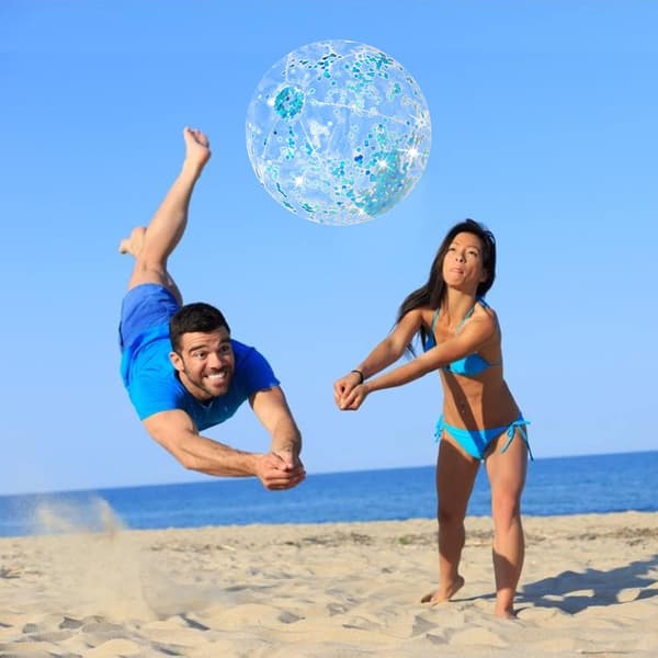 Uppblåsbar strandboll, 61 cm glitterstrandbollar, konfetti, Cle
