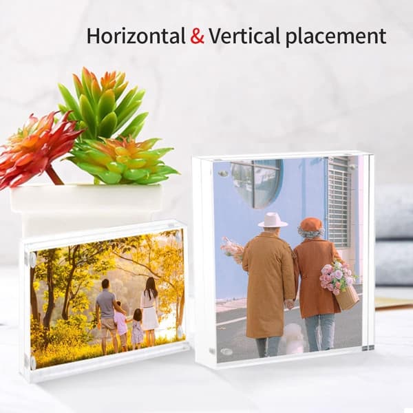Akrylfotoramme, dobbeltsidet magnetisk rammeløs billedholder, klar borddisplay, 8 x 12 cm, transparent