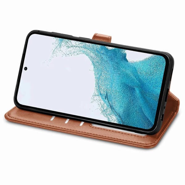 Til Samsung Galaxy A36 5G Etui Læder Telefonetui Pung Stativ Beskyttelse med Håndledsrem - Brun