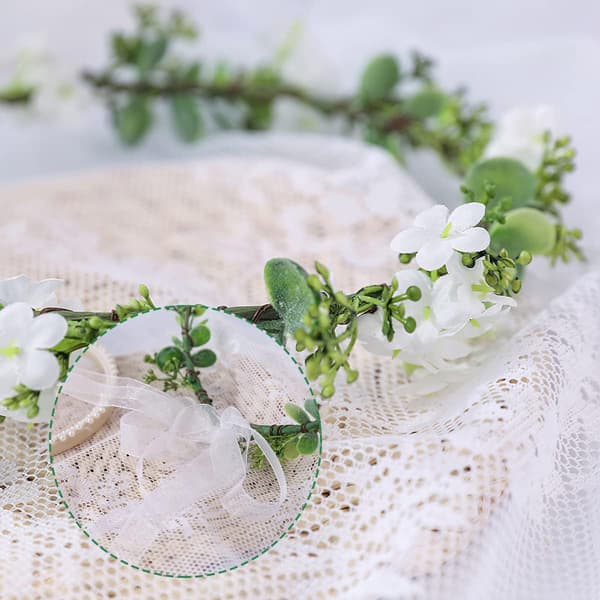 Blomsterkrans til hår, Boho kunstig bryllupskrans til piger og kvinder, hvid blomst C