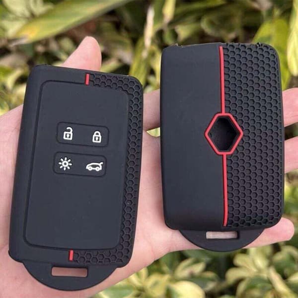 Bilnøgle Etui til Renault Clio Megane Koleos Kadjar Kangoo Twingo Talisman Captur Dacia Duster - Silikone - 3 knapper (rød linje)