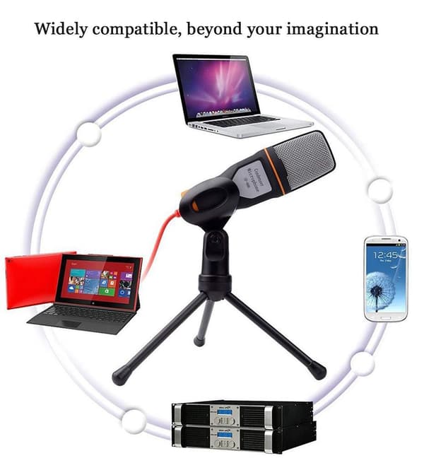 Mico USB-mikrofon PC Laptop PS4 PS5 Mikrofon med 3,5 mm og USB-tilslutninger Kabel på stativ - Sort