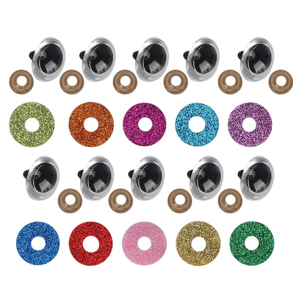 Turvasilmät värikkäillä glitteraluslevyillä nukeille, leluille, pehmoleluille, 18 mm