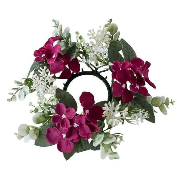 Bröllops Ljusstake Krans Konstgjorda Blommor Växter Ljus Aromaterapi Ringhållare Bordsdekoration Vinröd