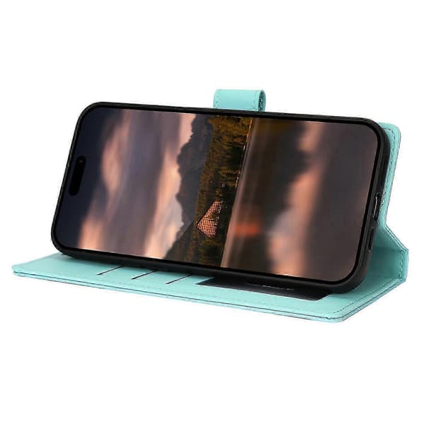 For iPhone 14/13 Mobile Case with Hand Strap Flower Print Leather Wallet Case - Blue (Blue)
