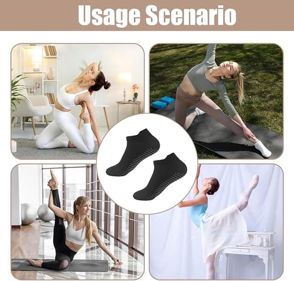 Skridsikre yogasokker, 3 par, gribesokker til Pilates & dans, sort, størrelse 39-42