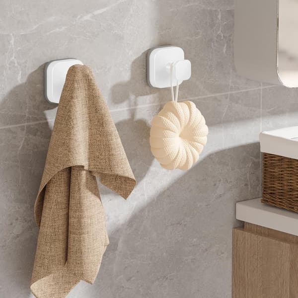 Suction Cup Shower Hooks, 4-pack White, Strong for Bathroom, Glass Window, Hanging Towels and Robes