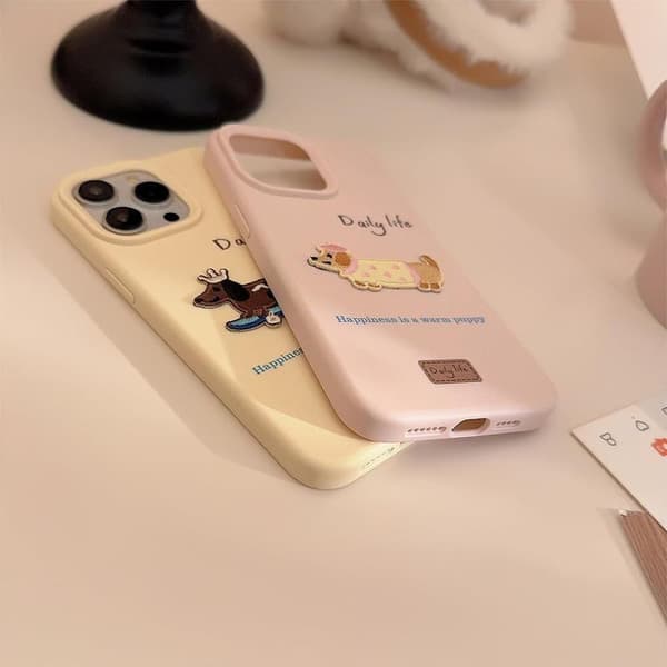 Kompatibel med iPhone 15 Cover Silikone Sød Hvalp Broderidesign til Mode Slank Blød Fleksibel Silikone til iPhone
