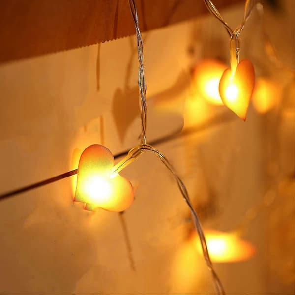40 LED Valentinsdag hjerteformet lysslynge, 3D rosa hjerteformet batteridrevet 8-modus slynge