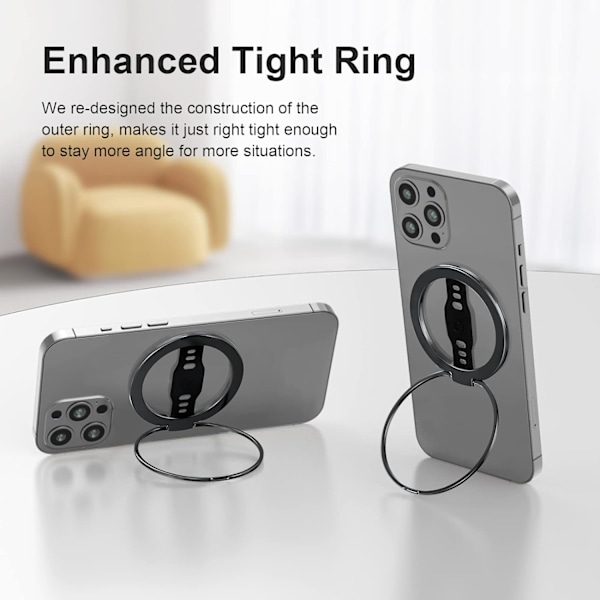 Nya MagOne (Opgradering) Kompatibel med MagSafe Telefon Greb Stativ med Silikone Fingerstrop, Aftagelig Magnetisk Ringholder