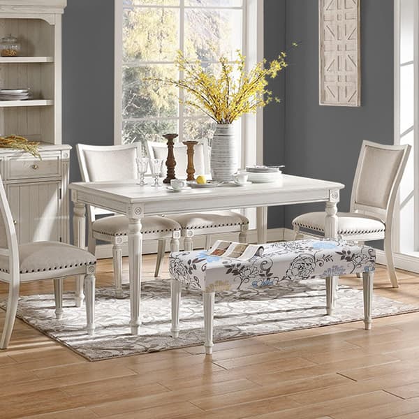 Dining Bench Cover, Super Stretchy Washable Bench Slipcover, Printed Bench Protector for Living Room, Bedroom, Kitchen (Beige/Blue)