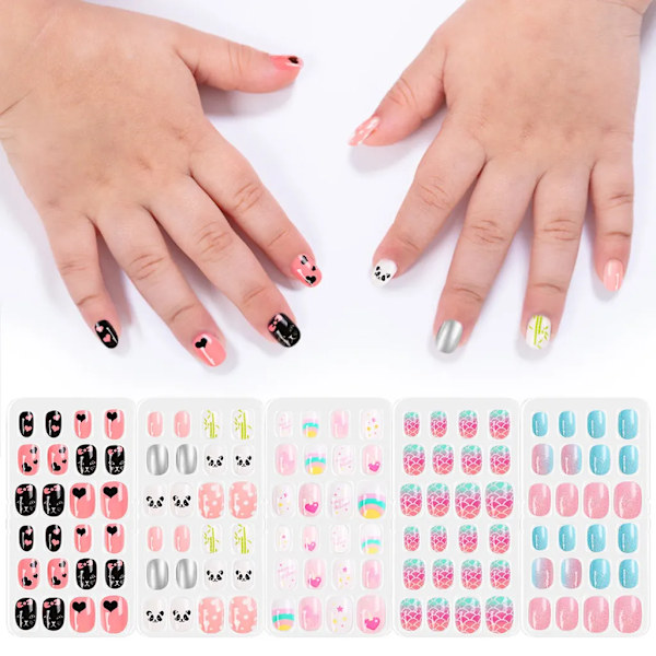 120 st/ set Barn söta lösnaglar Komplett DIY Nail Art