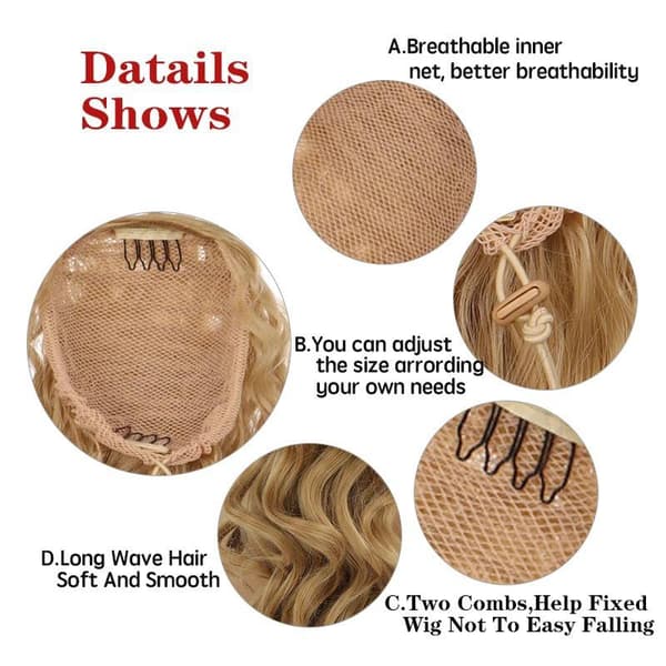 (Blond Brown Mix) 60 cm Long Curly Drawstring Ponytail with Long Natural Curls, Heat Resistant Synthetic Wig