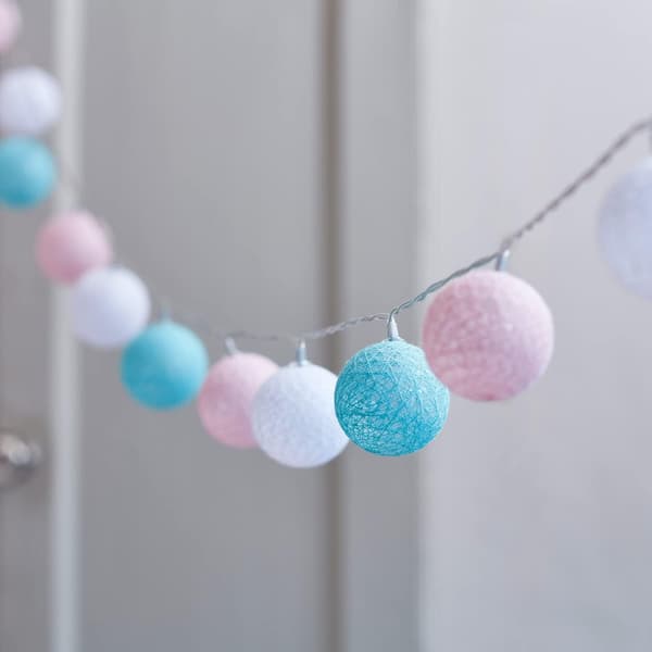 20 Pastel Bomuldskugle Lyskæder Varmhvide LED Batteridrevne med Timer 2,85m