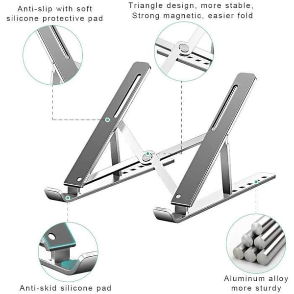 Stillcool® Sammenleggbart Laptopstativ Sklisikkert Multi-vinkel PR Nettbrett iPad Aluminiumslegering Sølv