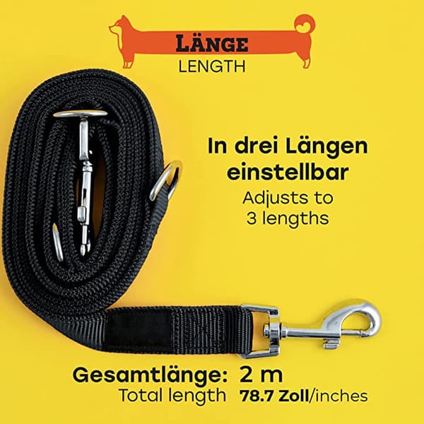 Träningskoppel i grafitsvart, robust och justerbart i 3 olika längder (2,5*1,55m) hundkoppel, dubbelkoppel, flätat, repkoppel, justerbart