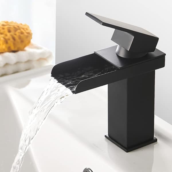 Black Bathroom Faucet Waterfall Bathroom Faucet Rectangular Single Hole Ceramic Cartridge Hot C