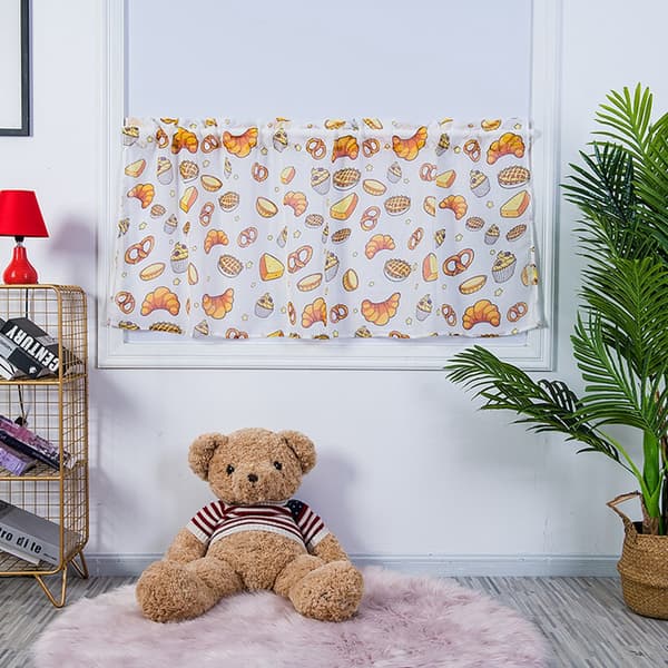 Cartoon Printed Bread Pattern Curtain Short Curtain for Bedroom Kitchen Cabinet Decoration
