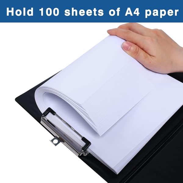 (5-pack) A4 Clipboard with Clip and Hanging Hole, Foldable Clipboard with Inner Pocket, Form Holder for Office, School (Black)