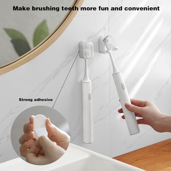 Toothbrush Holder 4-pack Dustproof Wall Mounted Self-Adhesive Organizer for Electric and Manual Toothbrushes White